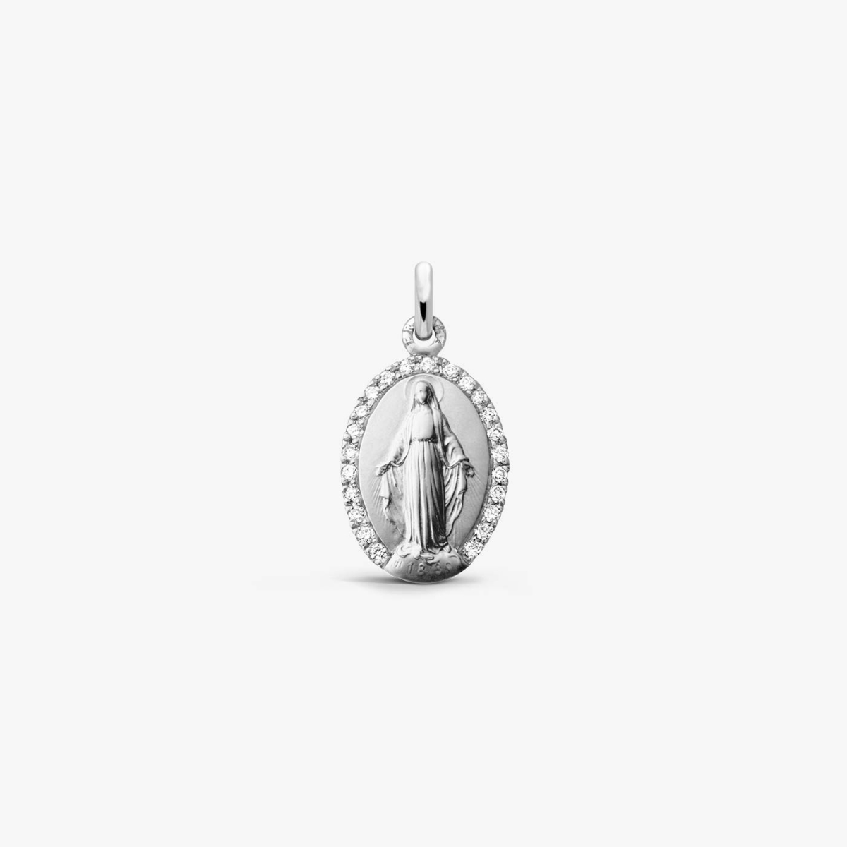 Médaille miraculeuse en or blanc et diamants, 15 mm