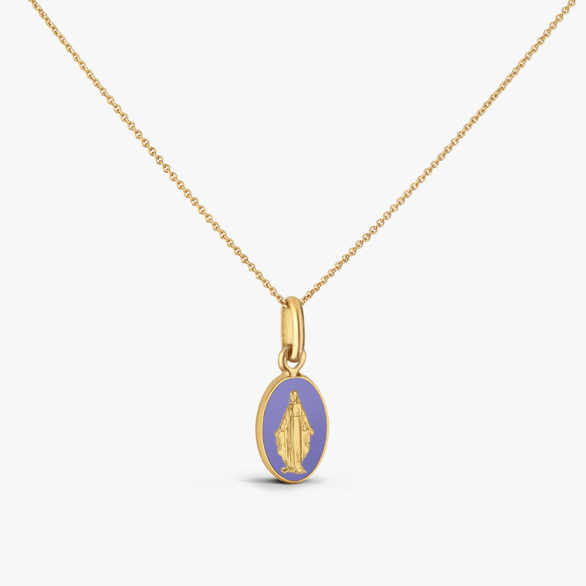 Médaille miraculeuse lilas en or jaune, vue sur chaine de face