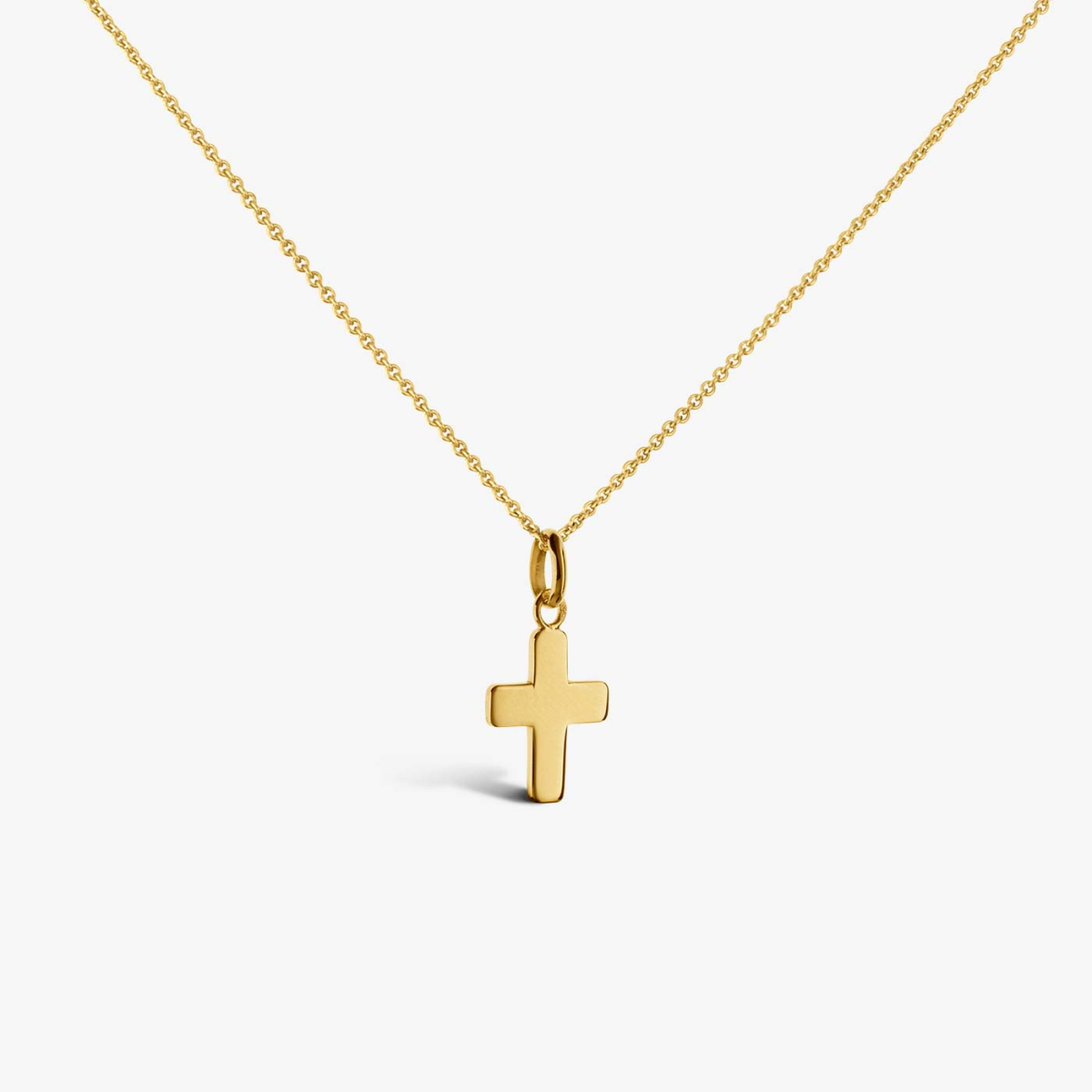 Pendentif croix baby cross en or jaune, vue sur chaine