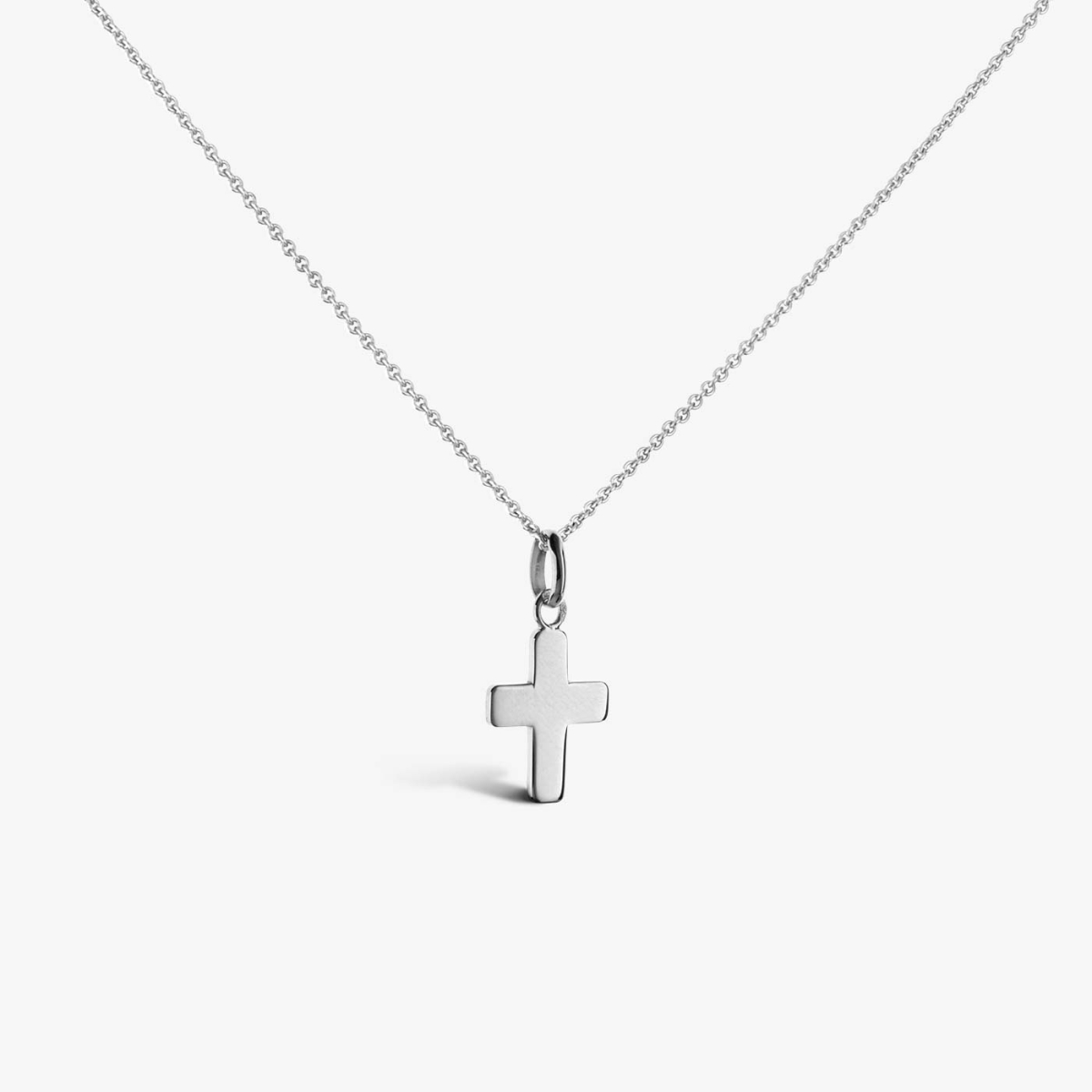 Pendentif croix Baby Cross en or blanc, 13mm, mince, sur chaîne