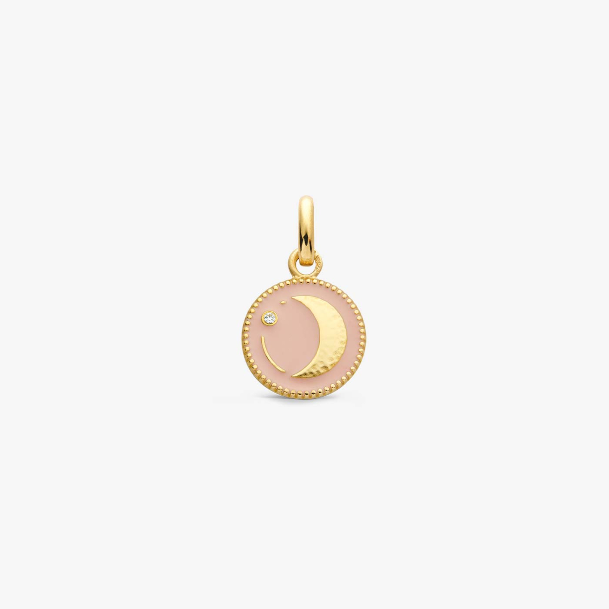 Pendentif Or Jaune & Diamant Lune - Rose Poudré