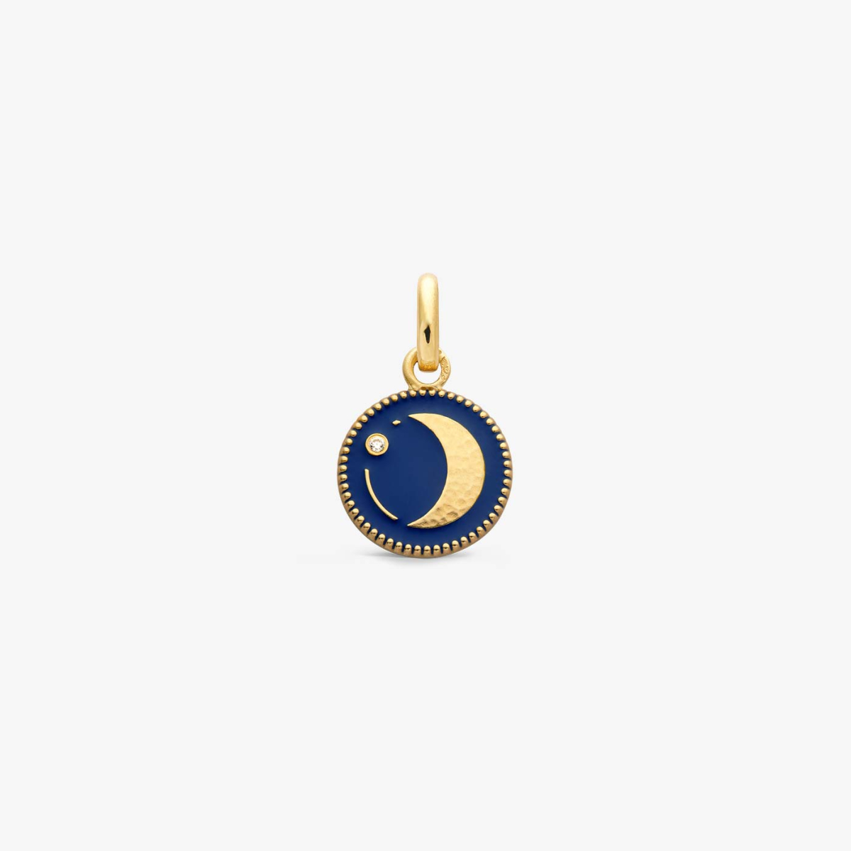 Pendentif Or Jaune & Diamant Lune - Bleu Marine