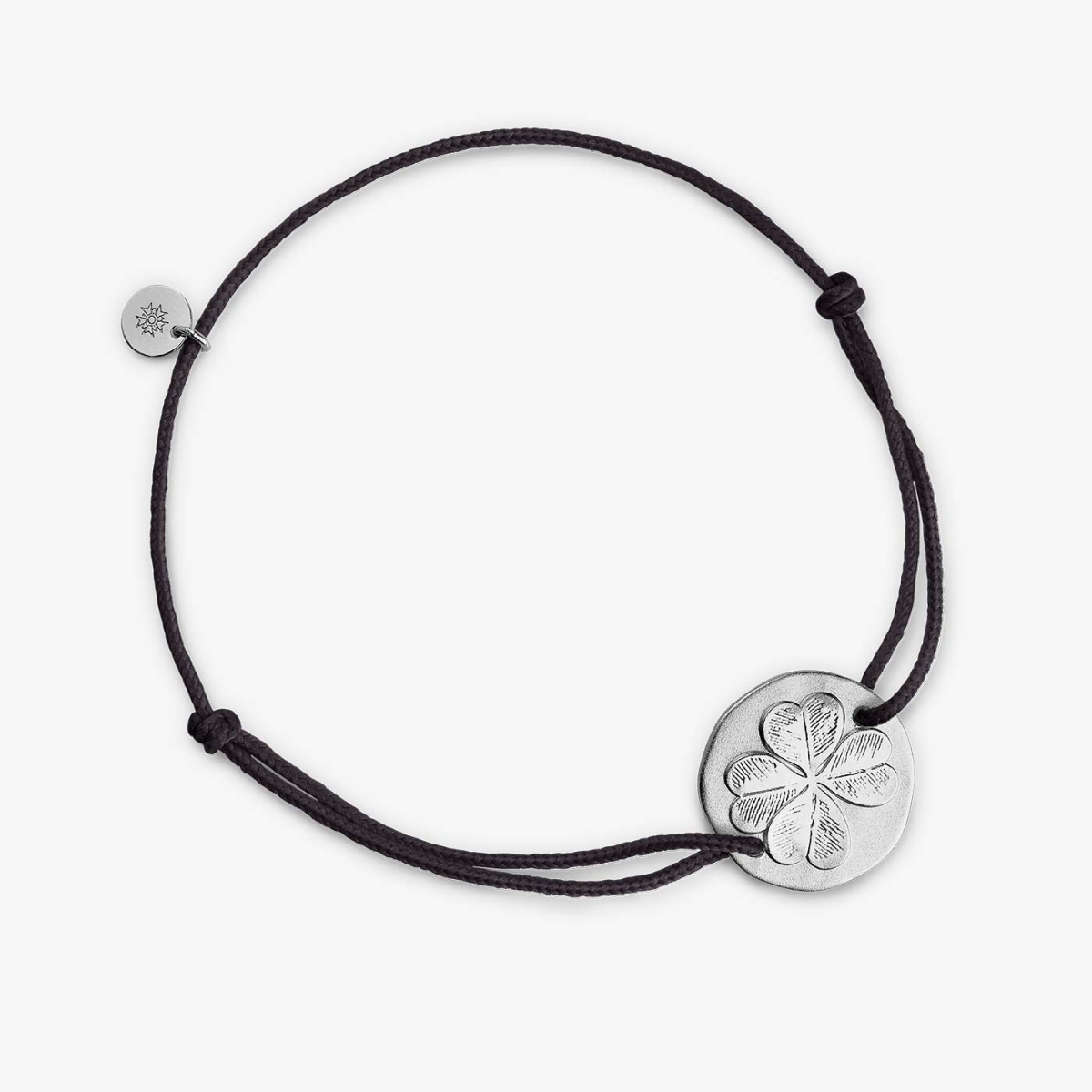 Bracelet Cordon Argent Trèfle - M - Noir
