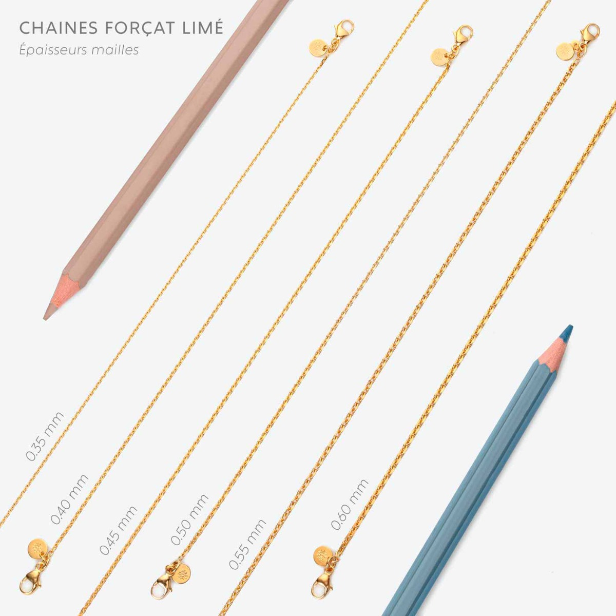 Chaîne forçat limé en or rose de 50 cm sur fond blanc - 2