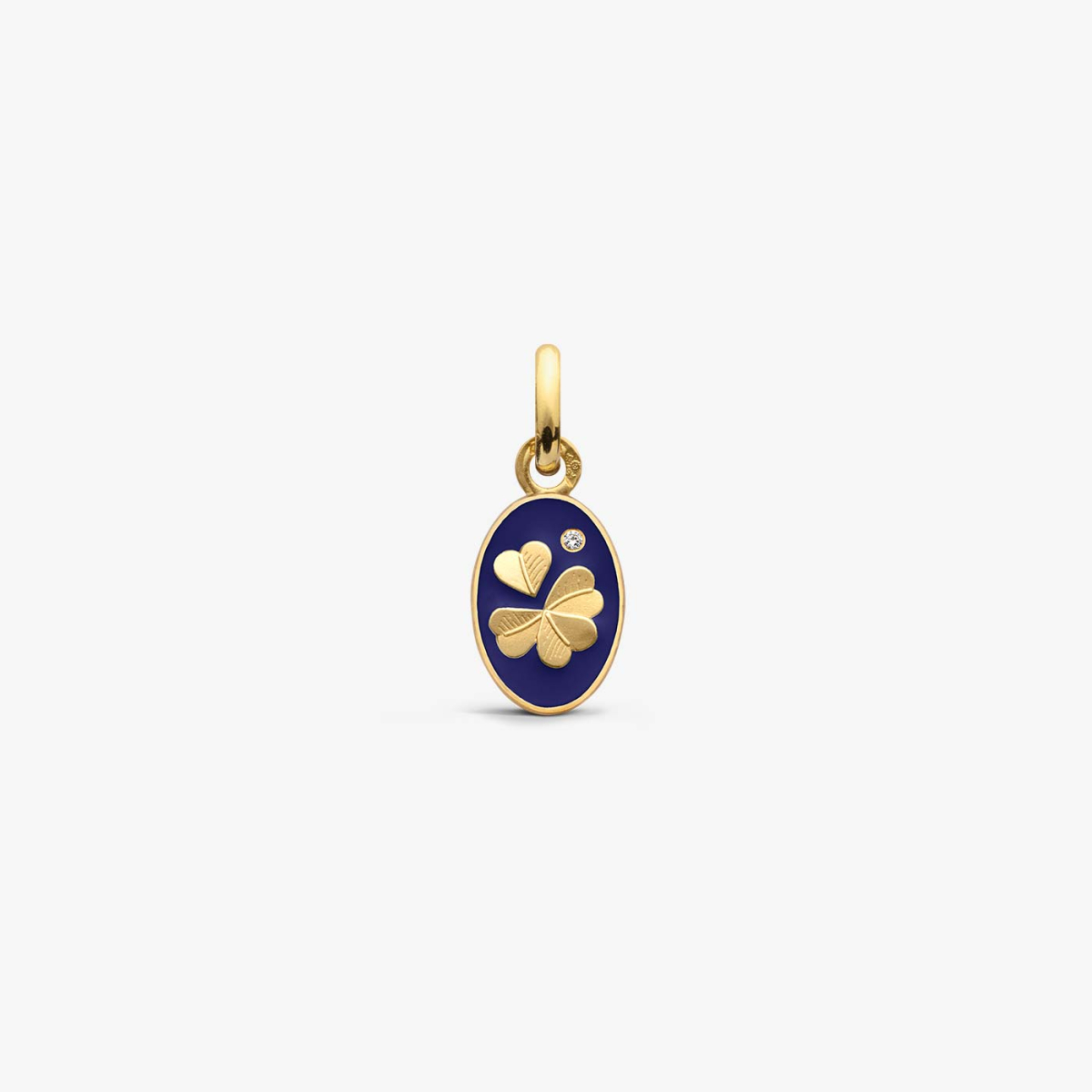 Clover Pendant in Yellow Gold and Diamond - Navy Blue